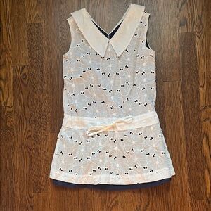 Isabel Garreton Sleeveless Eyelet dress with Peter Pan Collar - Cream